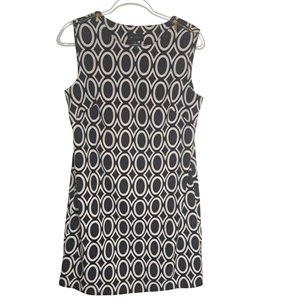 AB Studio Black White Geometric Link Shift Women Dress Size 10 Office Classic